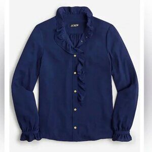 J. Crew Drapey Cottage Top Ruffle Cottagecore Classic Navy